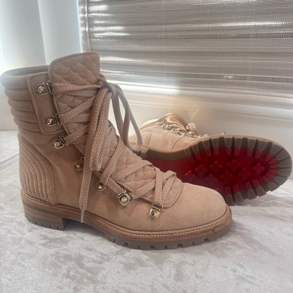 Christian Louboutin Beige Quilted Suede Mad Combat Boots Size 38